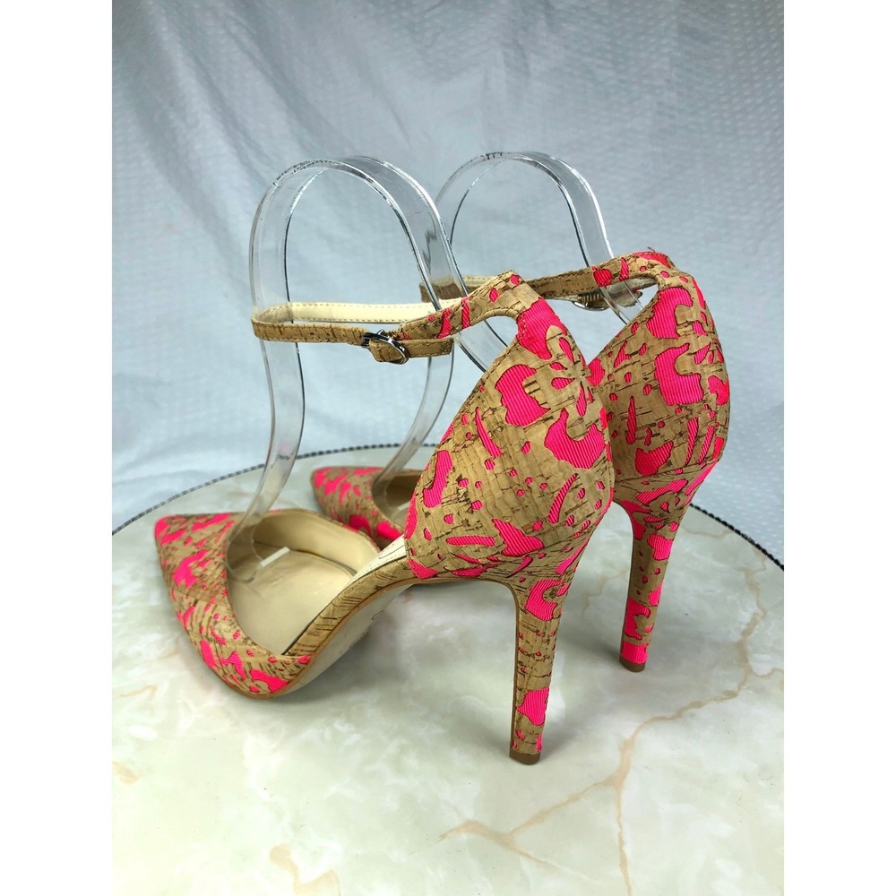 Jessica Simpson Floral Cork Ankle Strap Stilettos Heel Women 8 Pink Pointed Toe - Picture 4 of 12